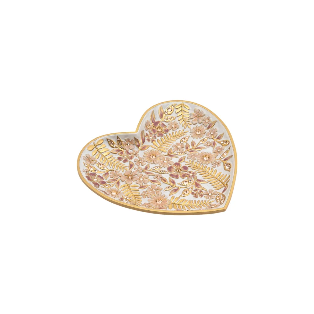 Jay Strongwater Aria Floral Heart Trinket Tray - Pink