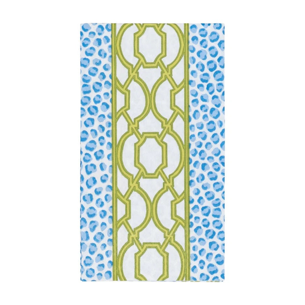 Caspari Paper Guest Towel Napkins - Knots And Spots Blue & Green