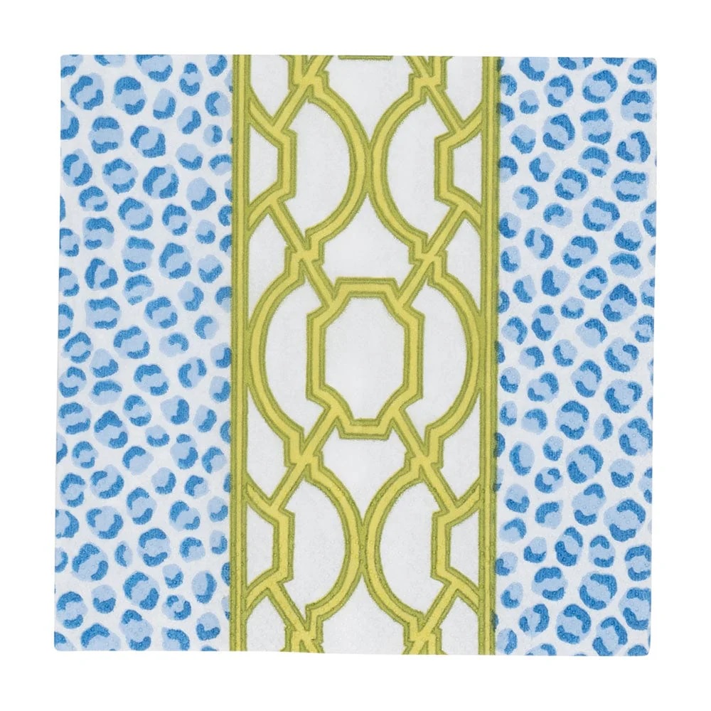 Caspari Paper Cocktail Napkins - Knots And Spots Blue & Green