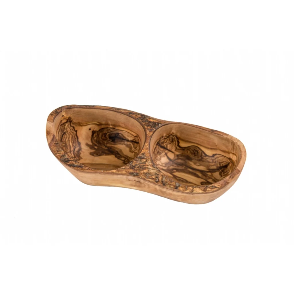 Olive Wood Rustic 2 Section Dish